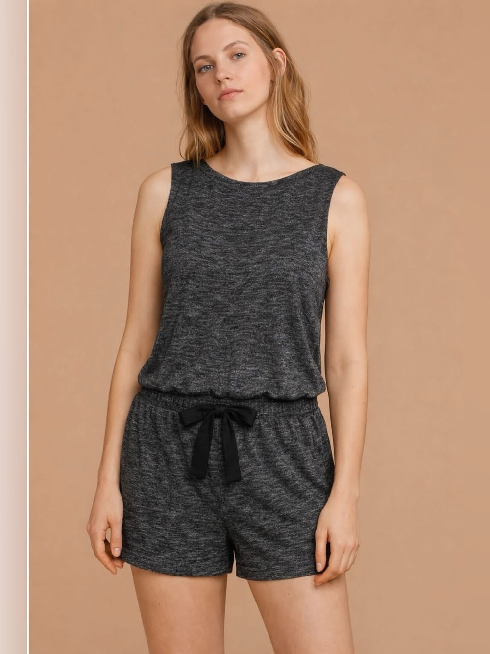 Wilfred Free Aritzia Izabel Shorty Romper in Heathered Black. Scoop back Large